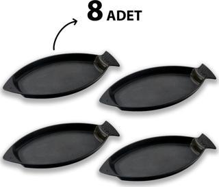 Lava Döküm 8 li Set Balık Tabağı Döküm Demir Yekpare Kulplu Ölçü 15x24cm.