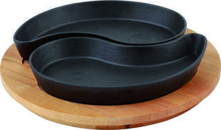 Lava Döküm Damla Formlu 2'li Set Yingyang Fajita Tabağı Kayın Servis Ahşabı Ölçü 10x20cm.