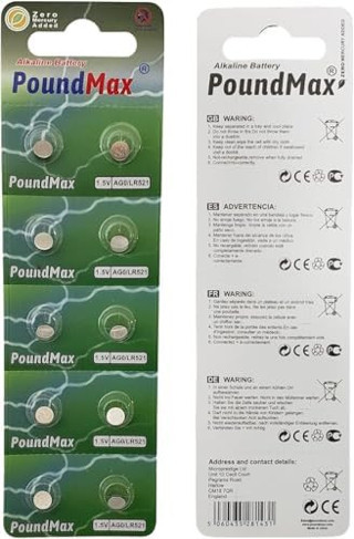 POUNDY PoundMax 10 Adet AG0 (LR521,LR63,379) 1.5V alkalin düğme pil