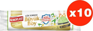 Koroplast Koku Hapsetme Yasemin Büzgülü Büyük Boy 10lu Çöp Torbası X 10 Paket (65×70 cm)