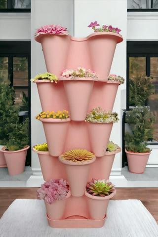 5 Katlı Şanslı Yonca Kule Saksı Seti | Çiçek Bitki Sebze Meyve Salon Mutfak Banyo Bahçe Saksı Seti P