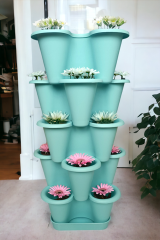 5 Katlı Şanslı Yonca Kule Saksı Seti | Çiçek Bitki Sebze Meyve Salon Mutfak Banyo Bahçe Saksı Seti M