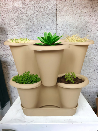 2 Katlı Şanslı Yonca Kule Saksı Seti | Çiçek Bitki Sebze Meyve Salon Mutfak Banyo Bahçe Saksı Seti B