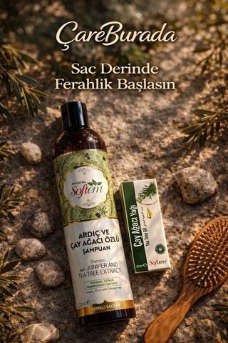 ÇareBurada Ardıç ve Çay Ağacı Özlü Şampuan 400 ml + Çay Ağacı Yağı 20 ml