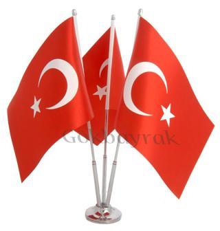 Krom Üçlü (3lü) Türk Masa Bayrağı