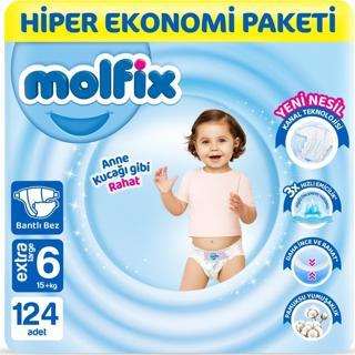 MOLFİX BANTLI BEBEK BEZİ 6 NUMARA X LARGE 15+ KG 124 ADET