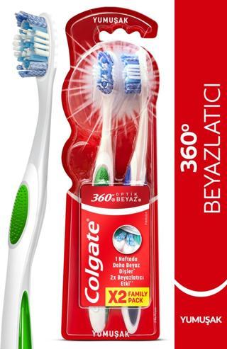 Colgate 360 Optik Beyaz Dil Ve Yanak Temizleyicili Yumuşak Beyazlatıcı Diş Fırçası 1+1