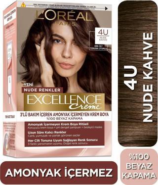 L’Oréal Paris Excellence Creme Nude Renkler Saç Boyası – 4U Nude Kahve