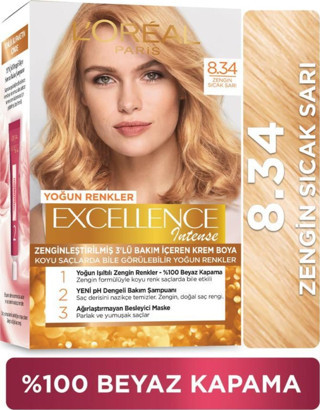 L'Oréal Paris Excellence Intense Saç Boyası 8.34 Zengin Sıcak Sarı