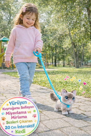 İnteraktif Sesli Yürüyen Kuyruk Sallayan FurReal Wag A Lots Peluş Kedi 20 Cm