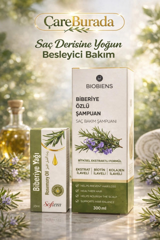 ÇareBurada Biberiye Özlü Şampuan 300 ml. & Biberiye Yağı 20 ml.