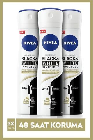 Nivea Kadın Sprey Deodorant Black&White Invisible I?Peksi Pürüzsüzlük,48Saat Koruma 150Mlx3