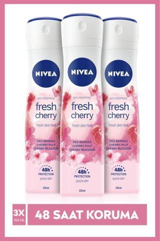 Nivea Kadın Sprey Deodorant Fresh Cherry 48 Saat Koruma 150Mlx3
