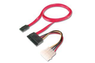 SATA Kablosu, SATA II/III, SATA 22 pin Dişi Konnektör - SATA 7 pin L Tip Dişi Konnektör + 4 pin Erke