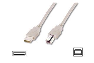 USB 2.0 Bağlantı Kablosu, USB A Erkek - USB B Erkek, 3 metre, AWG 28, USB 2.0 uyumu, UL, bej renk