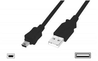 USB 2.0 Bağlantı Kablosu, USB A Erkek - USB mini B (5 pin) Erkek, 1 metre, AWG 28, USB 2.0 uyumlu, U