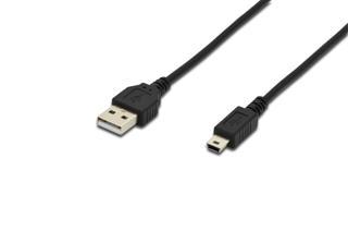 USB 2.0 Bağlantı Kablosu, USB A Erkek - USB mini B (5 pin) Erkek, 1.8 metre, USB 2.0 uyumlu, UL, siy