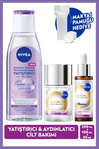 Aydınlatıcı Bakım Rutini, Micellar Makyaj Temizleme Suyu, Serum ve Tonik, Pamuk Hediye, Hassas Cilt