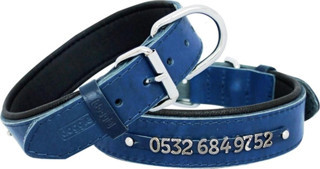 Doggie Comfort Rivet Desenli Deri Köpek Boyun Tasması SBT-2011 M Mavi