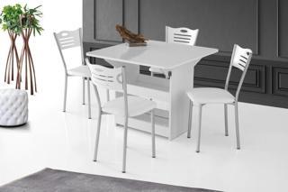 Sivas Gözde Mobilya İzmir Katlanır Mutfak Masası ve 4 Sandalye 80x90 cm Beyaz