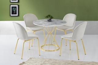 Sivas Gözde Mobilya Kum Saati High Gloss Beyaz Gold Mutfak Masa 4 Sandalye Seti 90 cm