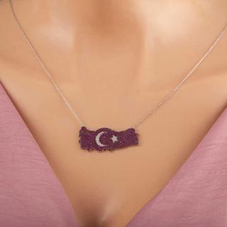 Gümüş Ay Yıldız Türkiye Haritası Kadın Kolye