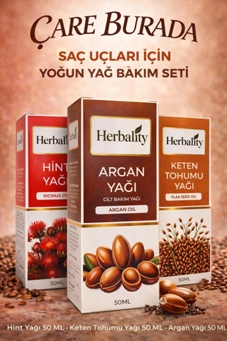 Saç Uçları İçin Yoğun Yağ Bakım Seti (Hint Yağı & Argan Yağı & Keten Tohumu Yağı)