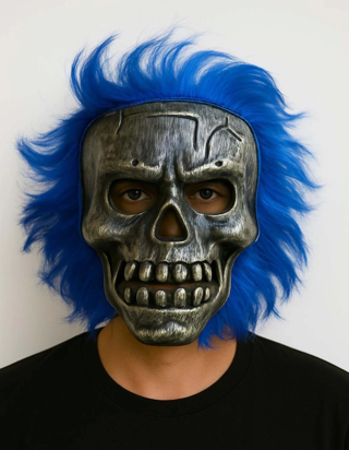 Wild Skull - Gümüş Kafatası Saçlı İskelet Maske