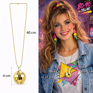 Disko Topu Şekilli 8039Ler 9039Lar Altın Renk Plastik Kolye