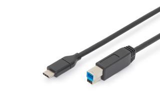 Digitus USB Tip-C Bağlantı Kablosu, Tip C (USB 3.1) Erkek &lt;-&gt; Tip B Erkek, 1 metre, Gen2, 3A, 