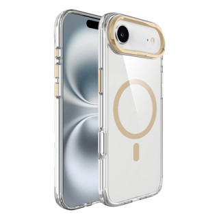 Maks Technology iPhone 17 Air Kılıf M-safe Şarj Özellikli Airbagli Kamera Standlı MKST Azor Kapak - Gold