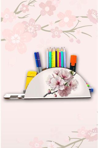 Notpa Ahşap Kiraz Çiçeği Gökkuşağı Cetvelli Masaüstü Kalemlik Kutu Çocuklar Için Organizer Gk121