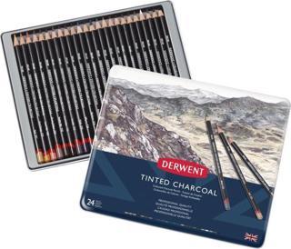 DERWENT TINTED CHARCOAL PENCIL 24'LÜ METAL KUTU