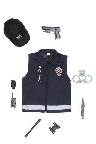 Polis Yeleği + Şapka + Oyuncak seti - Çocuk Polis Kostümü - Çocuk Polis Kıyafeti Çocuk Kostüm