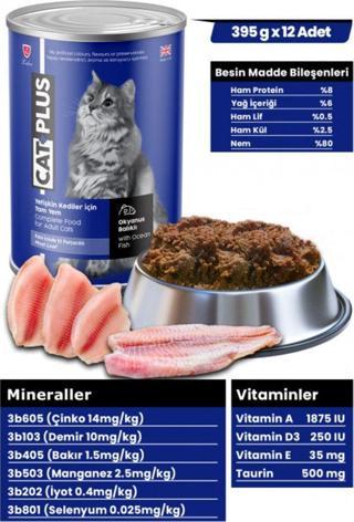 Pate Içinde Et Parçacıklı Okyanus Balıklı Yetişkin Kedi Konserve Yaş Mama 395 gr X 12 Adet