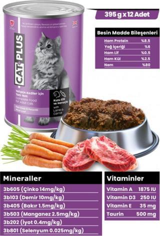 Pate Içinder Et Parçacıklı Kuzu Etli Ve Havuçlu Yetişkin Kedi Konserve Yaş Mama 395 gr X 12