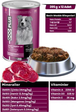 Pate Içinde Et Parçacıklı Dana Etli Yetişkin Köpek Konserve Yaş Mama 395 gr X 12 Adet