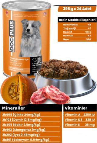 Pate Içinde Et Parçacıklı Kuzu Etli Ve Balkabaklı Yetişkin Köpek Konserve Yaş Mama 395 gr X