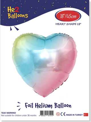 Kalp Folyo Balon 18" -Rainbow-