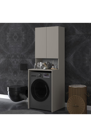 Lüks 2 Kapaklı Çamaşır Makinesi Dolabı %100 MDF 2 Kapaklı Çok Amaçlı Banyo Dolabı BD01