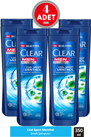 Men Kepeğe Karşı Etkili Şampuan Cool Sport Menthol Ferahlatıcı Mentol Etkisi 350 ml 4 Adet