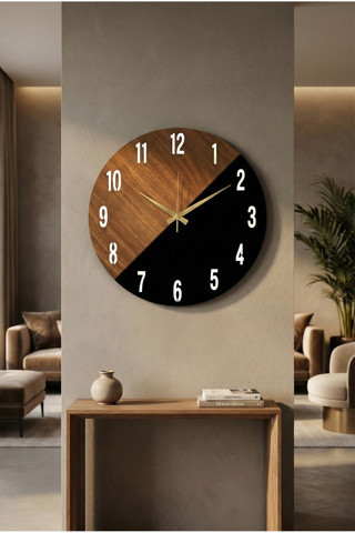 Ahşap Siyah Ceviz Mobilya Renk Desenli Yılbaşı Hediyelik Sessiz Duvar Saati 50cm