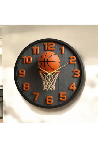 Basketbol Top Pota Renkli Baskı Desenli Sayılı Yılbaşı Hediyelik Ahşap Sessiz Tablo Duvar Saati