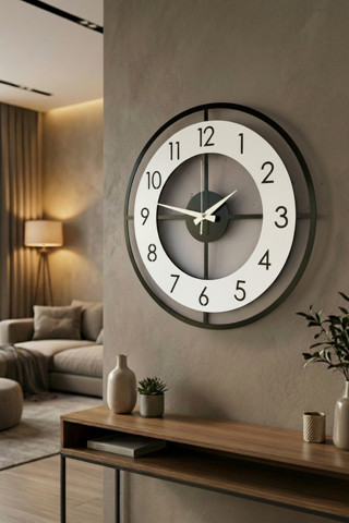Ahşap Siyah Beyaz Mobilya Renk Desenli Yılbaşı Hediyelik Sessiz Duvar Saati 50cm