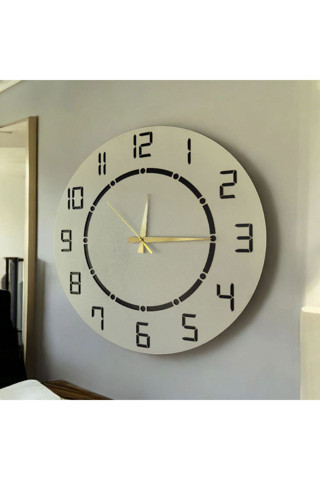Siyah Beyaz Renk Desenli Sayılı Yılbaşı Hediyelik Ahşap Sessiz Duvar Saati 50cm