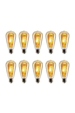 Orbus Edison St64 Flamanlı Rustik 4W LED Ampul 10'Lu Dekoratif Vintage Aydınlatma Amber Rengi St64 10Lu