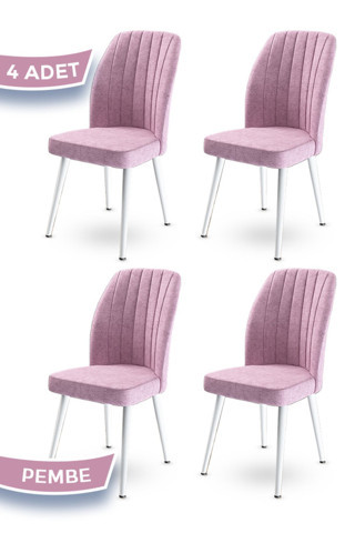Canisa Concept Platinum Serisi Üst Kalite Mutfak Sandalyesi 4 Adet Pembe Sandalye Metal Beyaz Iskeletli