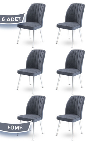 Canisa Concept Platinum Serisi Üst Kalite Yemek Odası Sandalye 6 Adet Füme Sandalye Metal Beyaz Iskeletli