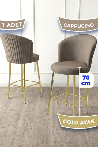 Canisa Concept Fora Serisi 1 Adet Gold Kaplama Metal Ayaklı Babyface Kumaş Cappucino Bar Sandalyesi