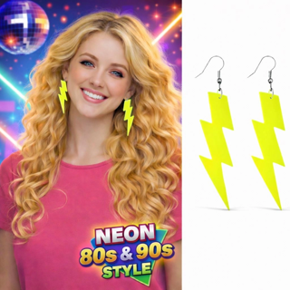 80’Ler 9039Lar Neon Sarı Şimşek Küpe 10 Cm